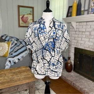Robbi & Nikki Blue White Tie Dye Print Faux Wrap Blouse